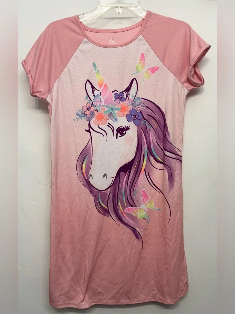 Wonder Nation 2 Tone Pink Unicorn Short Sleeve Nightgown Girls Size XXL 18 NWOT